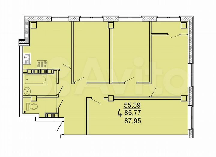 4-к. квартира, 88 м², 18/25 эт.