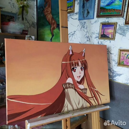Картина маслом Аниме на Заказ Девушка Волчица