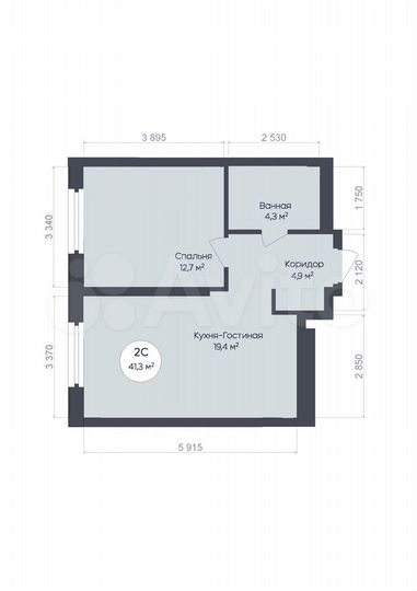 2-к. квартира, 41,3 м², 15/25 эт.