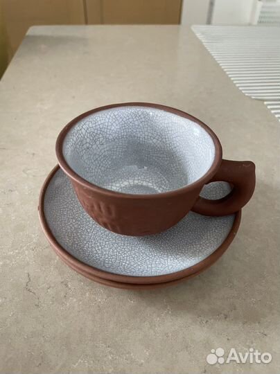 Чашка глиняная с блюдцем 2 шт