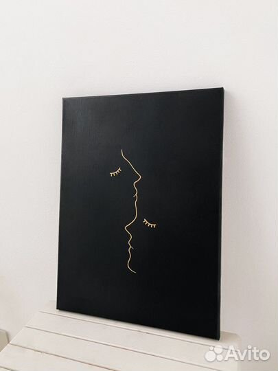 Картина интерьерная, абстракция, чёрный и золотой