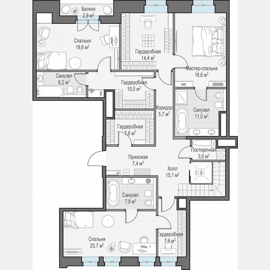 3-к. квартира, 238,6 м², 6/6 эт.