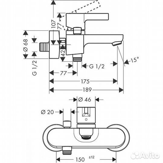 Смеситель для ванны Hansgrohe Metris S 31460000