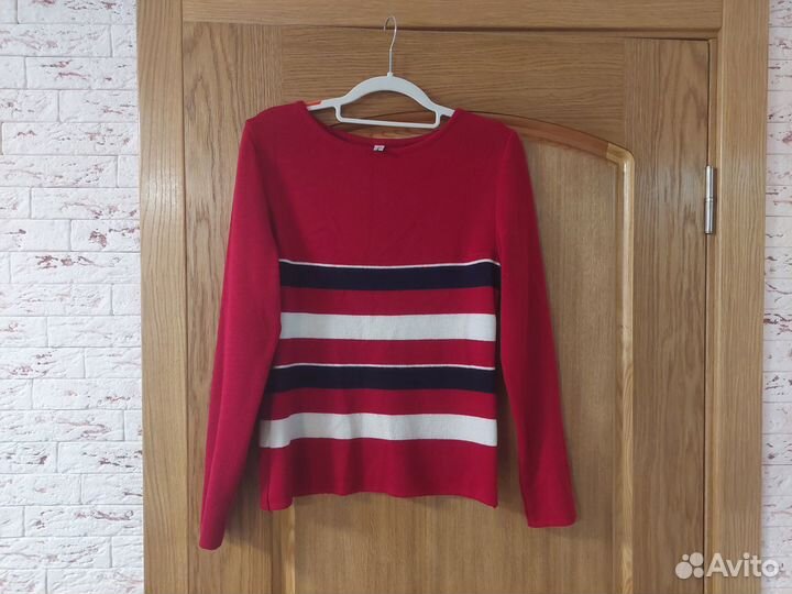 Красный джемпер в полоску под винтаж шерсть 50%