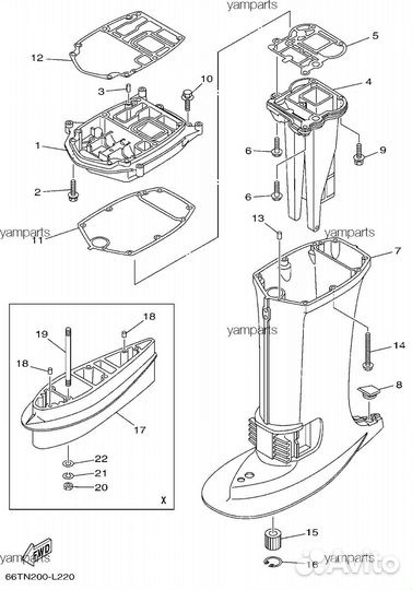 Дейдвуд Yamaha (Ямаха) и аналоги 40 л.с 2 такта