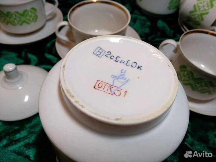 Сервиз чайный. Дулево. Зелёный узор