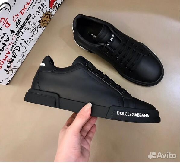 Чёрные мужские кеды Dolce Gabbana DG кожаные