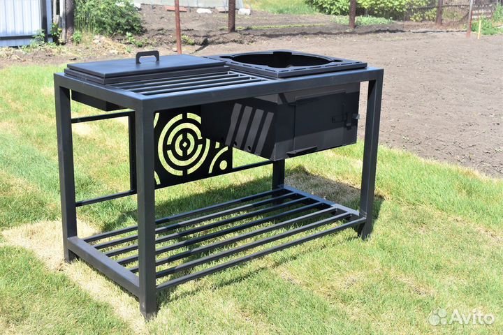 Мангал с большой печью под казан