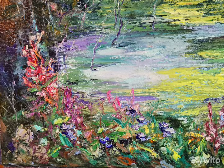 Пейзаж маслом картина пруд лес Художник Свинар Ок