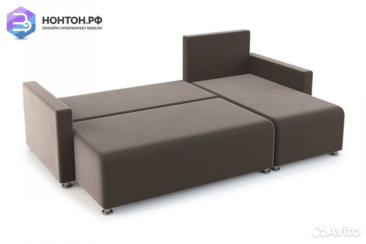 Диван угловой еврокнижка Челси коричневый / ромб к