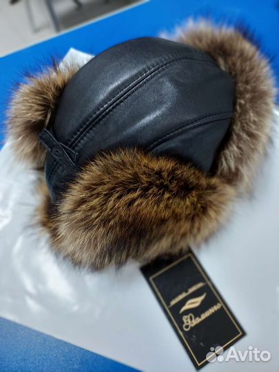 Шапка ушанка кожаная, мех натур., р 56-58, новая