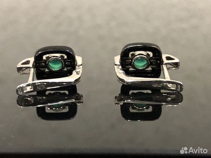 Серьги с зеленым агатом натуральным Aquamarine