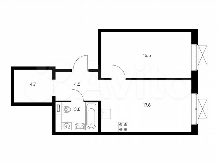 1-к. квартира, 46,3 м², 14/17 эт.