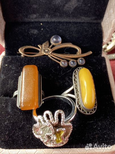 Брошь кольцо янтарь серебро винтаж СССР
