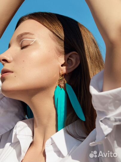 Серьги клипсы с перьями