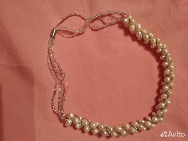 Колье + серьги из натурального жемчуга