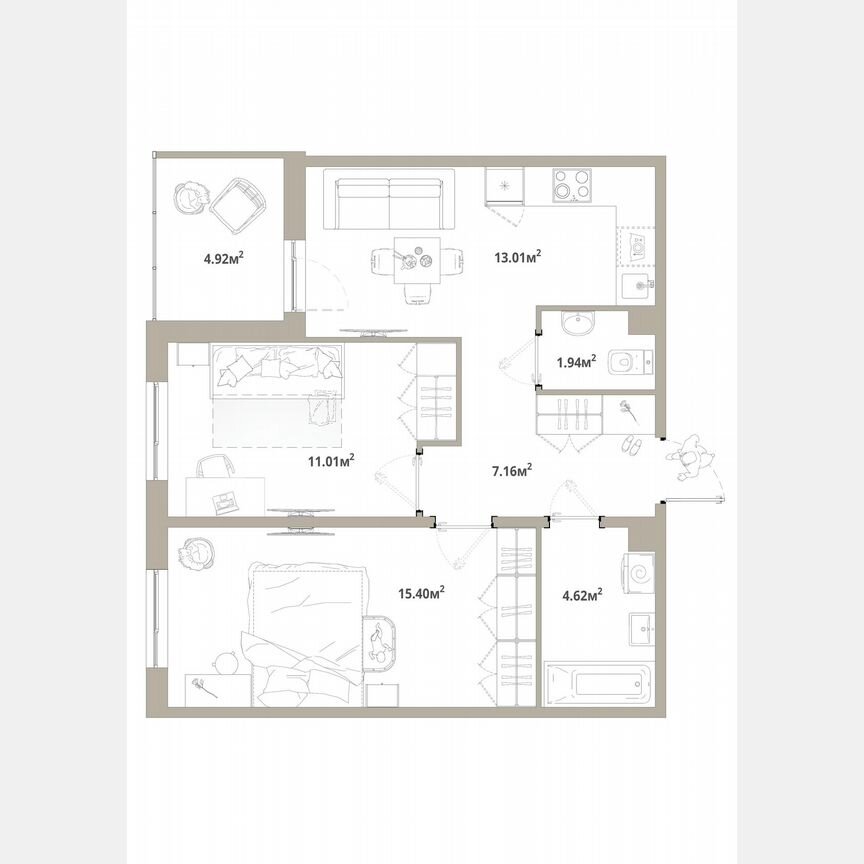 2-к. квартира, 55,6 м², 9/12 эт.