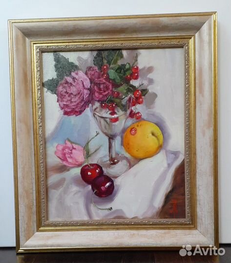 Картина натюрморт Колокольчики, Хризантемы