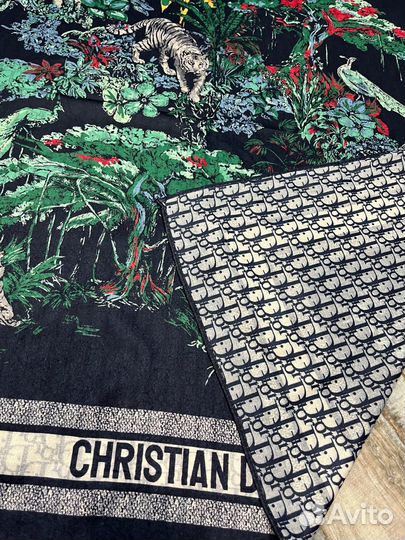 Шерстяной платок шаль Dior синий двухсторонний