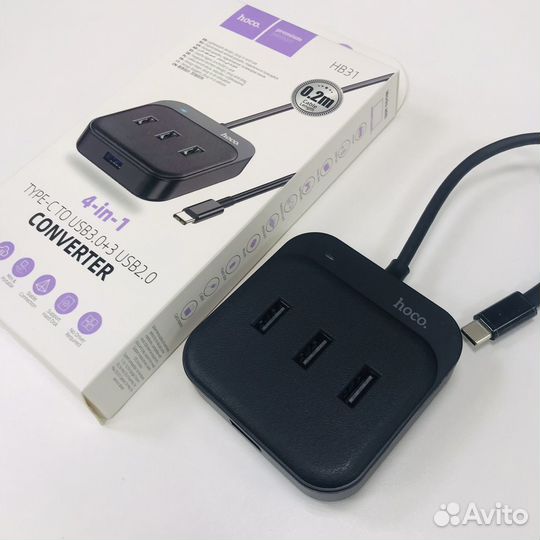 USB хаб 4порта, 3.0 USB кабель Type-C