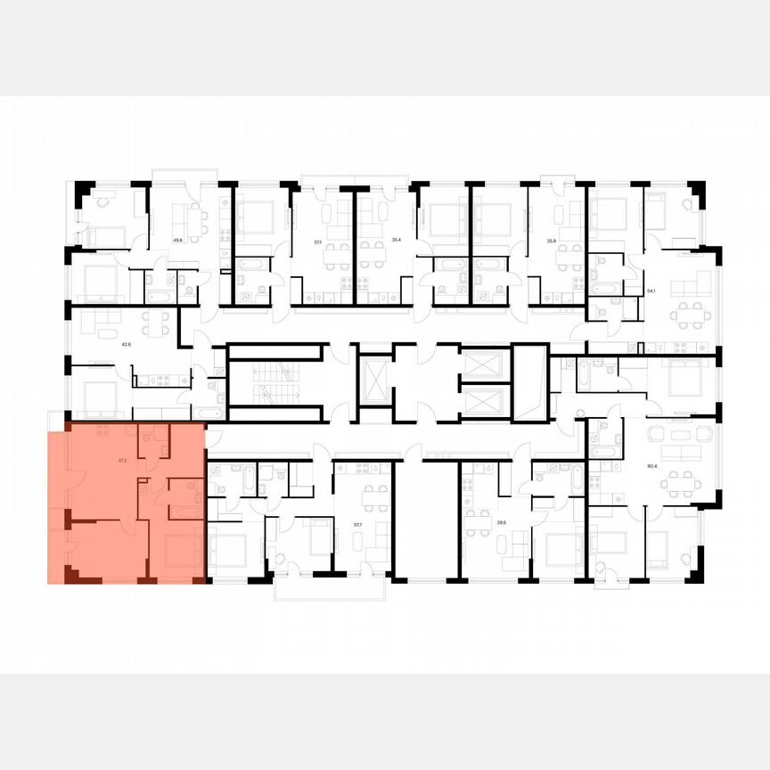 2-к. квартира, 57,2 м², 12/23 эт.
