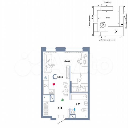 Квартира-студия, 30,6 м², 8/16 эт.