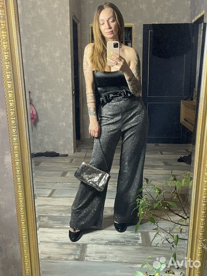 Брюки палаццо блестящие праздничные