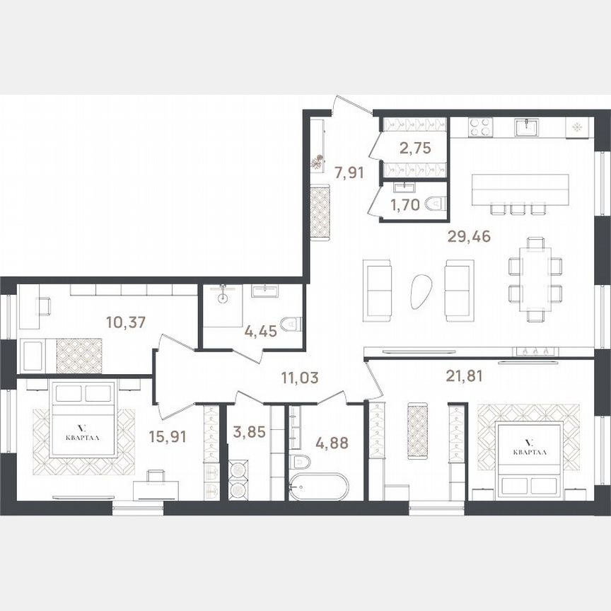 3-к. квартира, 114,1 м², 1/3 эт.