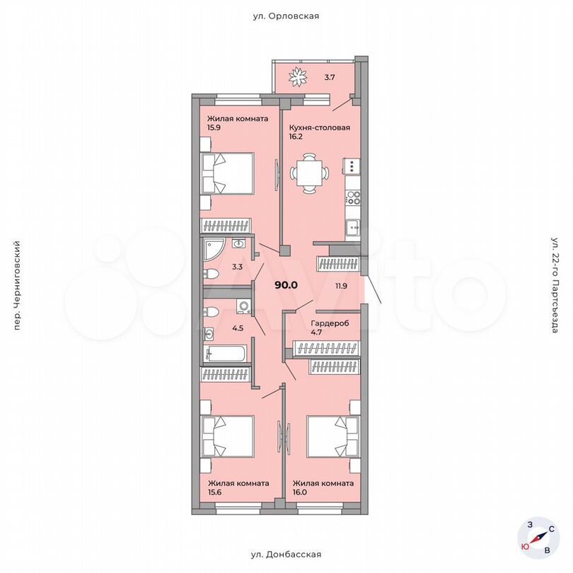 3-к. квартира, 90 м², 21/21 эт.