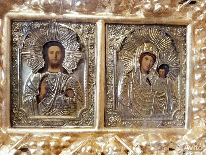Старинный киот иконы венчальная пара 19 век