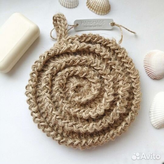 Мочалка из джута в форме ракушки