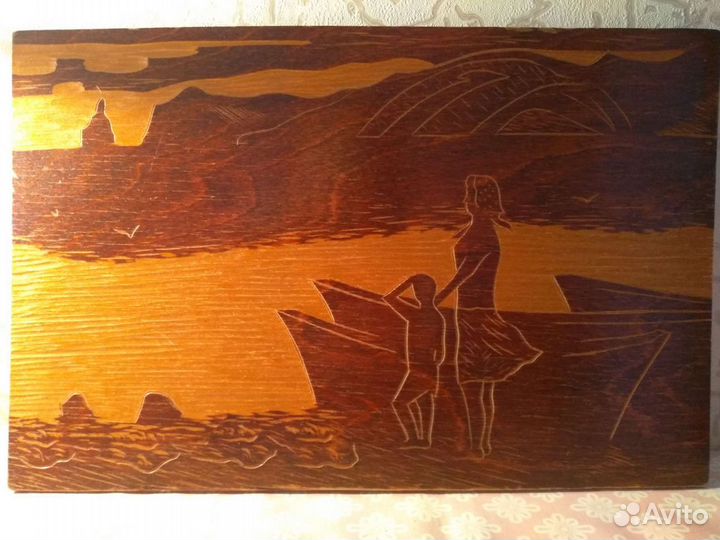 Эстамп.Восход Ожидание. Винтаж. ссср. дерево