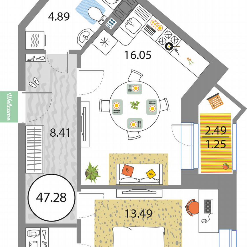 1-к. квартира, 47,3 м², 4/12 эт.