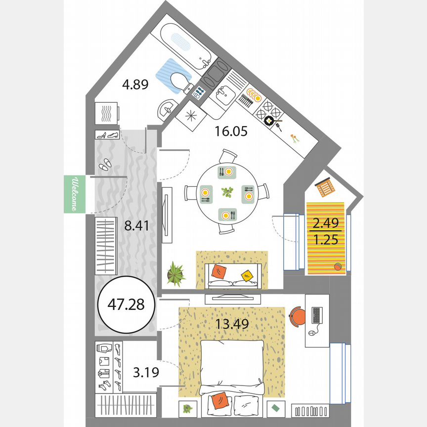 1-к. квартира, 47,3 м², 4/12 эт.