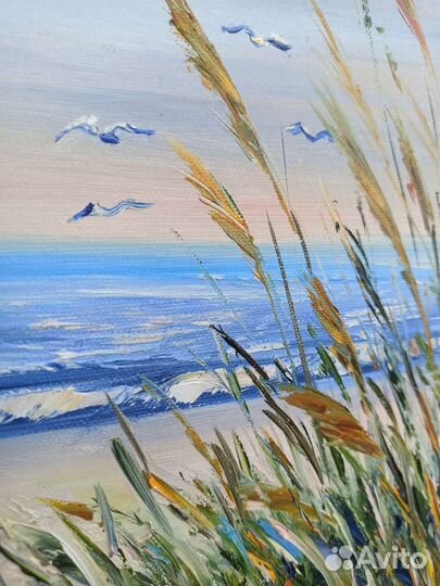 Картина маслом берег моря пейзаж морской на холсте