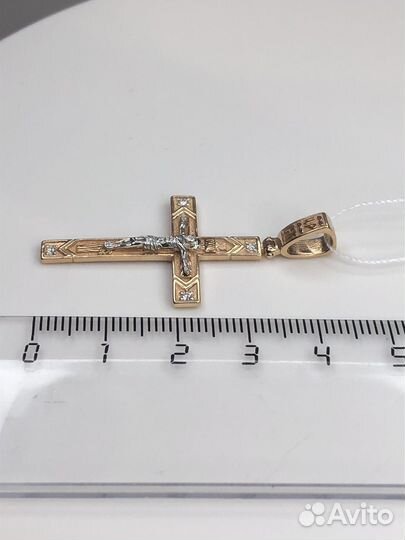 Крест мужской с бриллиантами золото 585/3,8 гр