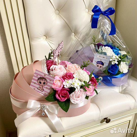 Композиция из мыльных цветов в коробке Люлька