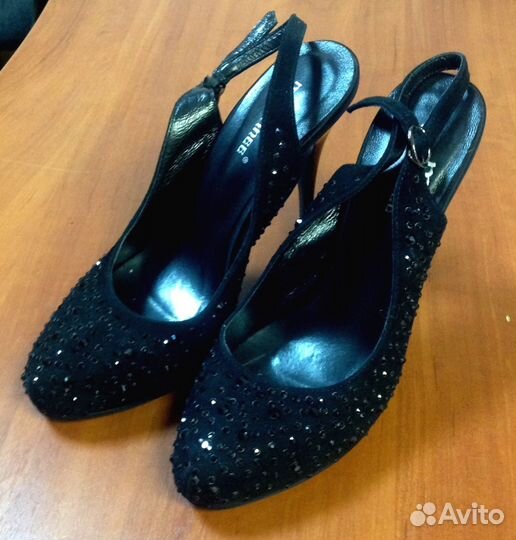 Замшевые черные туфли/босоножки