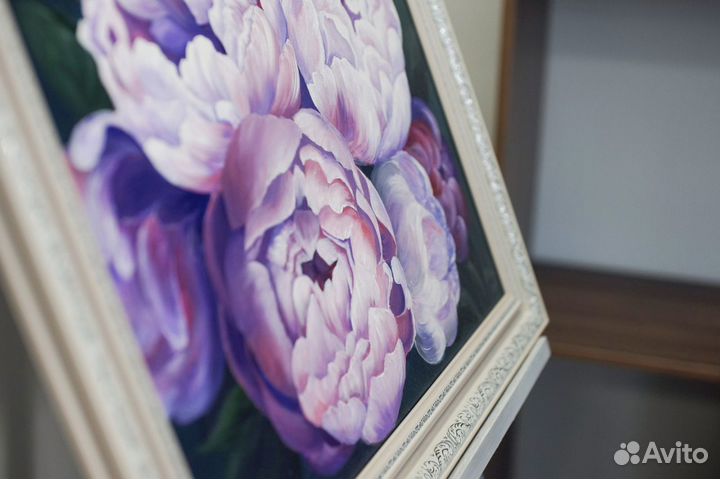 Картина розовые цветы Пионы в раме