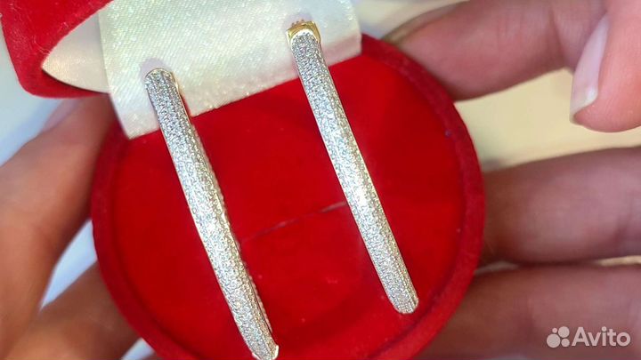 Серьги Конго 3,5см, полная инкрустация 925/позолот