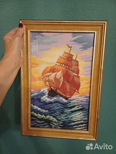 Корабль картина крестиком