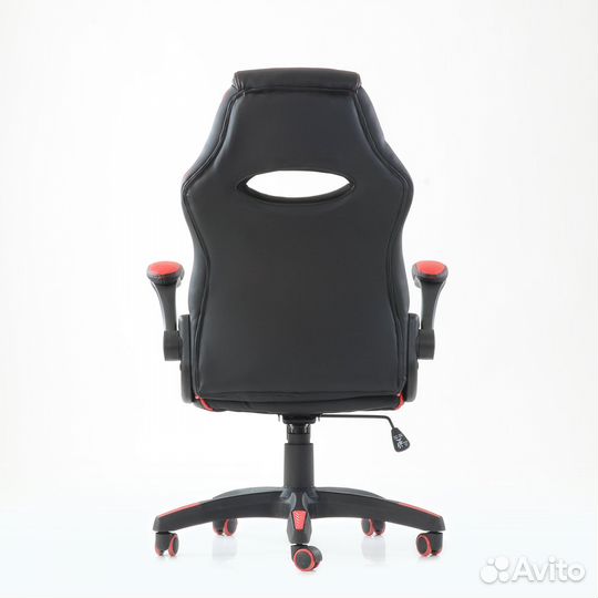 Кресло K-37 черная кожа красные вставки