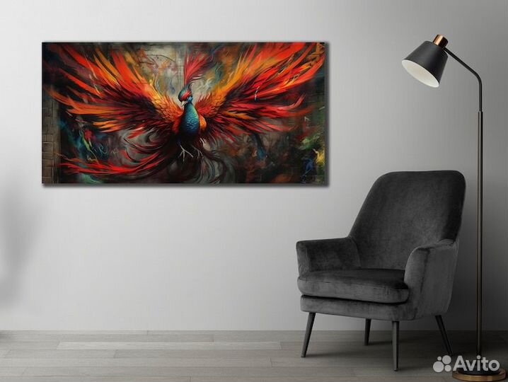 Картина маслом птица Феникс Примерка в интерьер