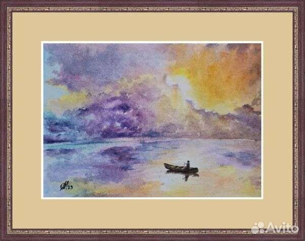 Картина морской пейзаж и с человеком в лодке