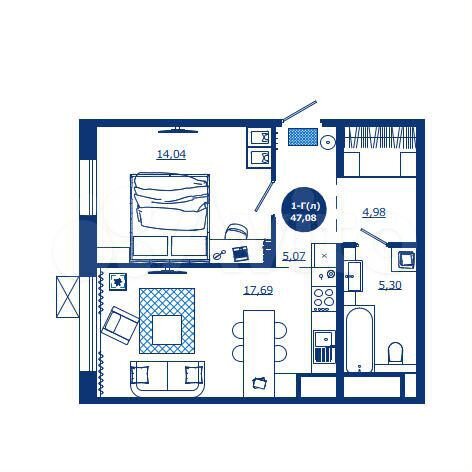 1-к. квартира, 47,1 м², 13/17 эт.