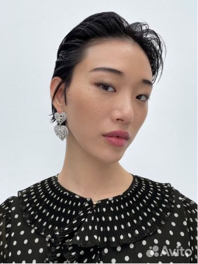 Платье Zara черное в белый горох XS