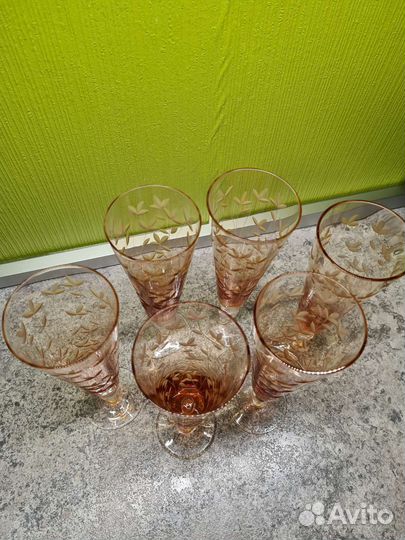 Фужеры хрустальные СССР цветные Весна Весенние 6шт