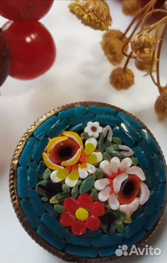 Брошь винтажная микромозаика Италия 1950гг