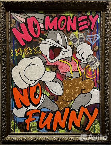 Большая картина граффити поп арт в раме Багс Банни