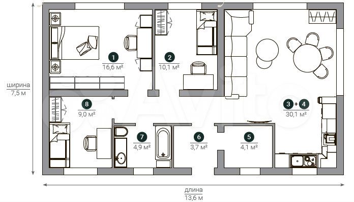 Дом 85 м² на участке 8 сот.